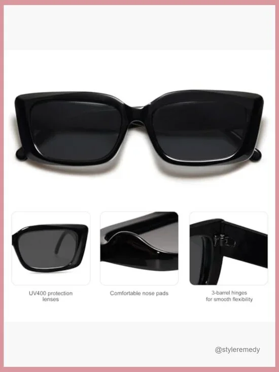 Trendy Rectangular Sunglasses Retro Chunky Angular Frame UV400 Protection - Picture 4 of 6